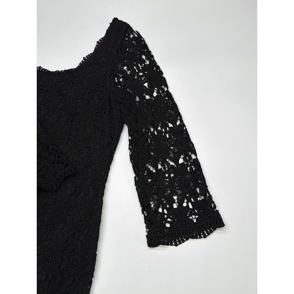 White House Black Market‎ Black Lace Square Neck 3/4 Sleeve Sheath Dress Size 8 - Picture 9 of 10